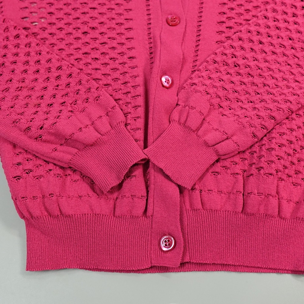 Moschino Cardigan Womens 4 Pink Cropped Fine‎ Knit Open Stitched Statement Italy - Picture 14 of 16